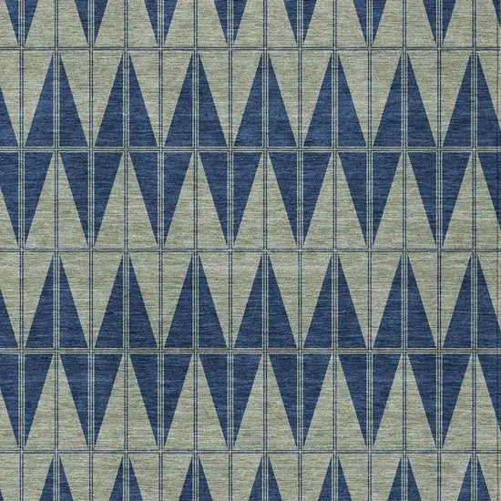 Navy Blue And Beige Geometric Washable Indoor Outdoor Area Rug Photo 2