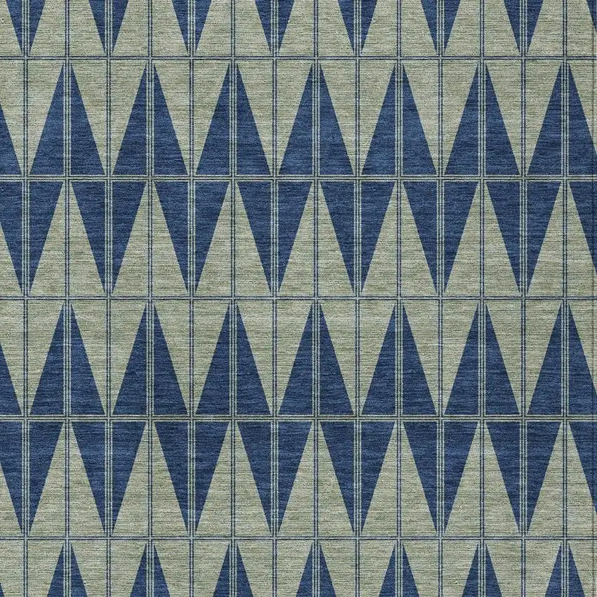 Navy Blue And Beige Geometric Washable Indoor Outdoor Area Rug Photo 2