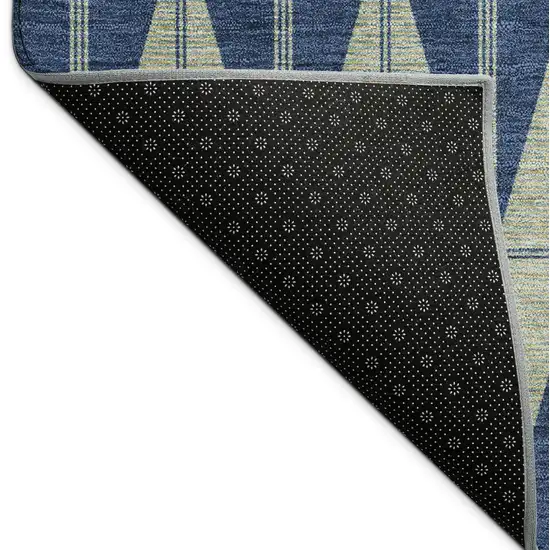 Navy Blue And Beige Geometric Washable Indoor Outdoor Area Rug Photo 9