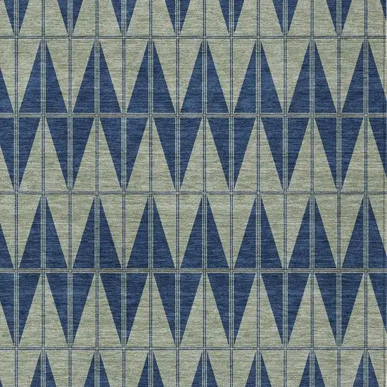 Navy Blue And Beige Geometric Washable Indoor Outdoor Area Rug Photo 2