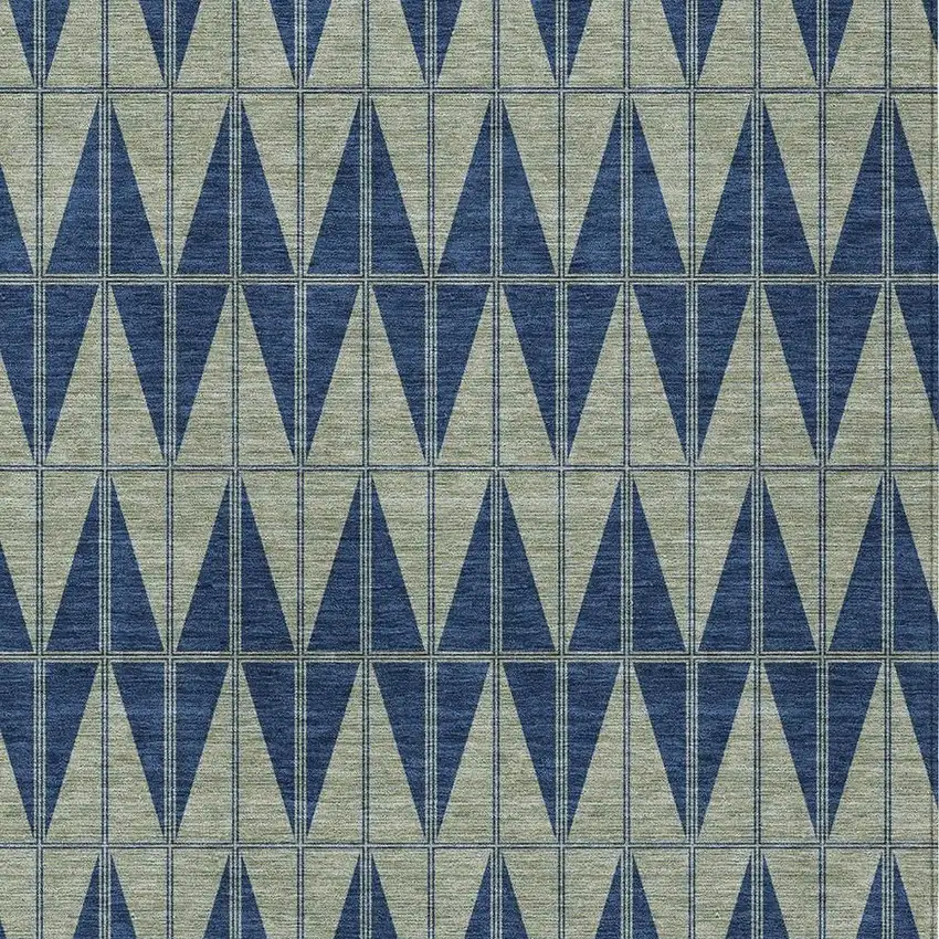 Navy Blue And Beige Geometric Washable Indoor Outdoor Area Rug Photo 2