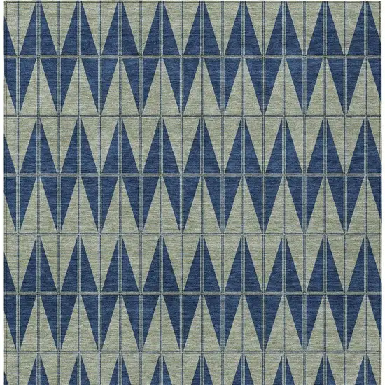 Navy Blue And Beige Geometric Washable Indoor Outdoor Area Rug Photo 3