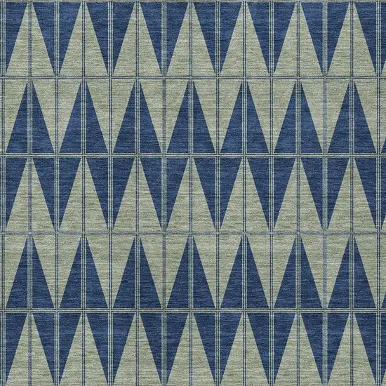 Navy Blue And Beige Geometric Washable Indoor Outdoor Area Rug Photo 2