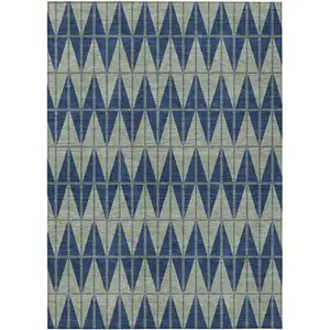Photo of Navy Blue And Beige Geometric Washable Indoor Outdoor Area Rug
