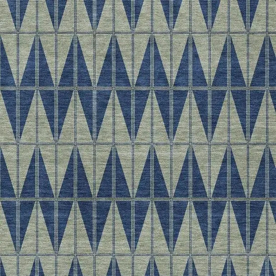 Navy Blue And Beige Geometric Washable Indoor Outdoor Area Rug Photo 2