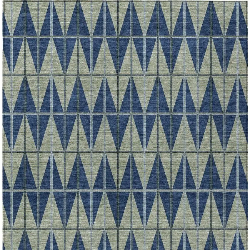 Navy Blue And Beige Geometric Washable Indoor Outdoor Area Rug Photo 3