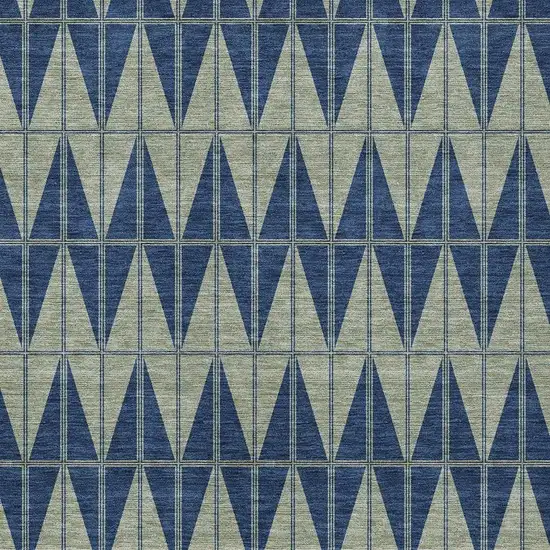 Navy Blue And Beige Geometric Washable Indoor Outdoor Area Rug Photo 2