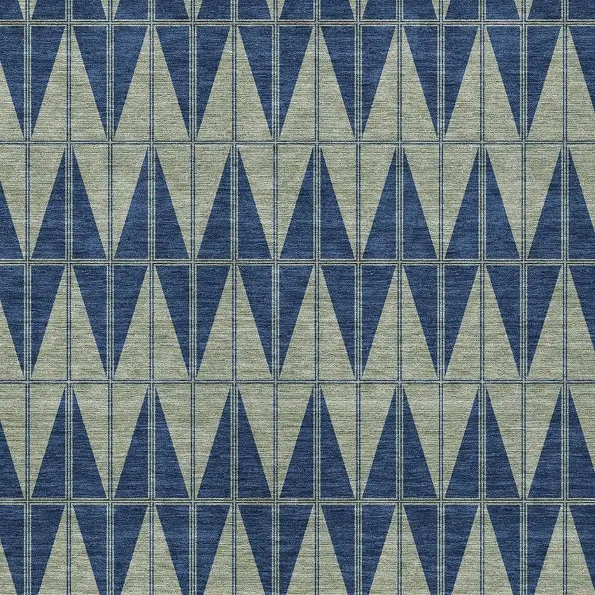 Navy Blue And Beige Geometric Washable Indoor Outdoor Area Rug Photo 2