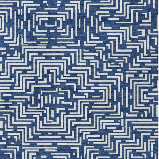 Navy Blue And Beige Geometric Washable Indoor Outdoor Area Rug Photo 5