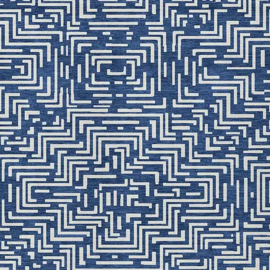 Navy Blue And Beige Geometric Washable Indoor Outdoor Area Rug Photo 5