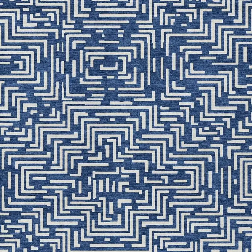 Navy Blue And Beige Geometric Washable Indoor Outdoor Area Rug Photo 5