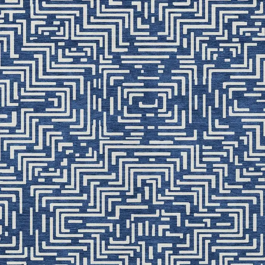 Navy Blue And Beige Geometric Washable Indoor Outdoor Area Rug Photo 3