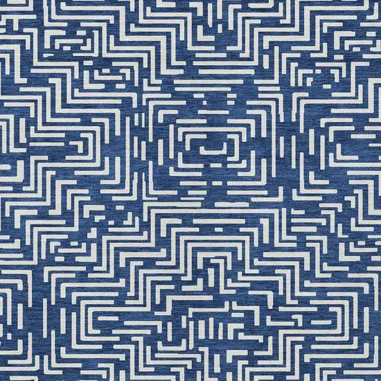 Navy Blue And Beige Geometric Washable Indoor Outdoor Area Rug Photo 3