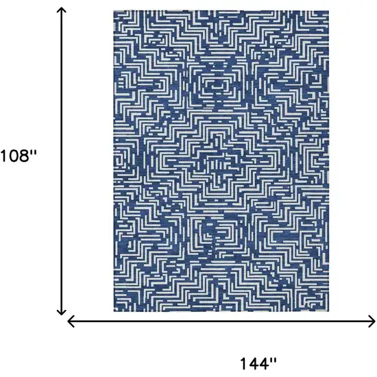 Navy Blue And Beige Geometric Washable Indoor Outdoor Area Rug Photo 9