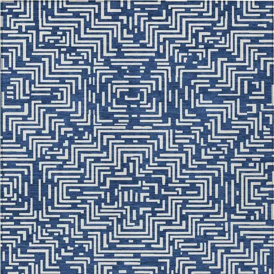 Navy Blue And Beige Geometric Washable Indoor Outdoor Area Rug Photo 4