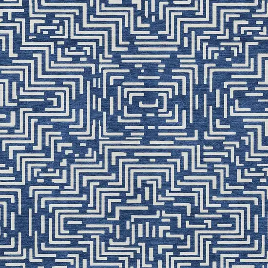 Navy Blue And Beige Geometric Washable Indoor Outdoor Area Rug Photo 3