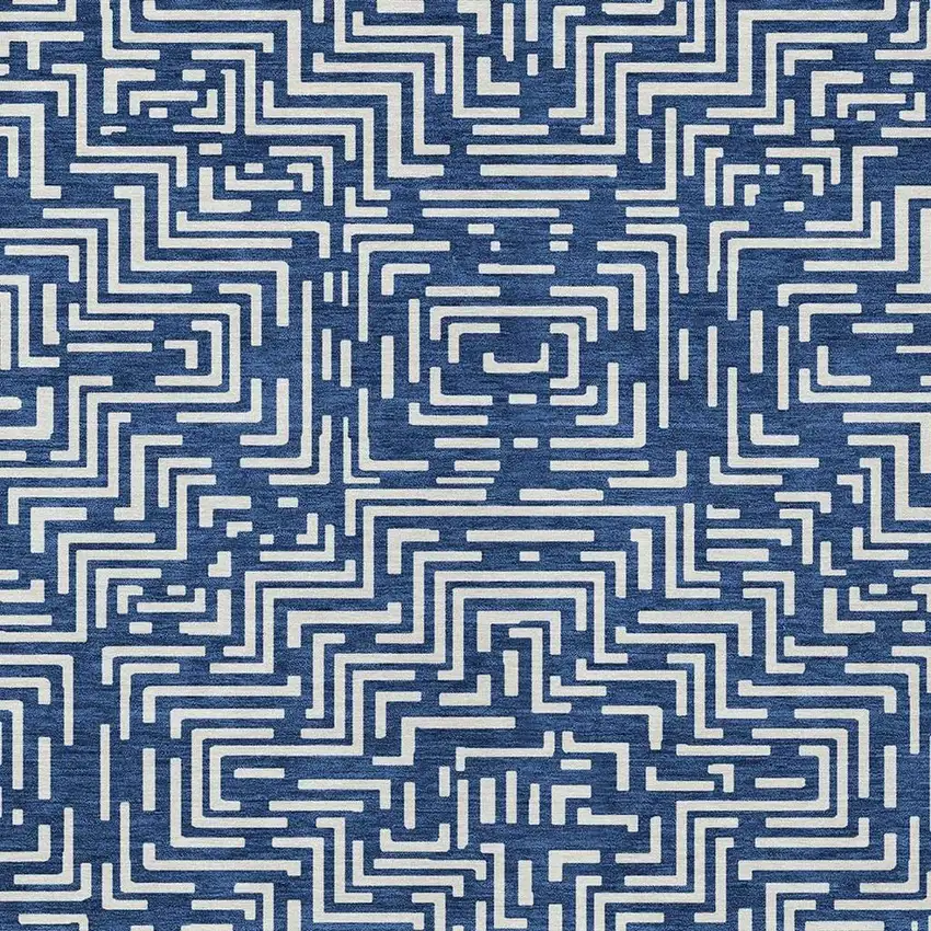 Navy Blue And Beige Geometric Washable Indoor Outdoor Area Rug Photo 3