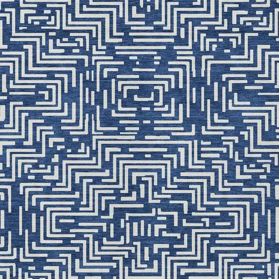 Navy Blue And Beige Geometric Washable Indoor Outdoor Area Rug Photo 5