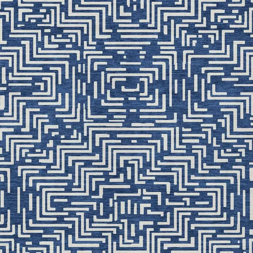 Navy Blue And Beige Geometric Washable Indoor Outdoor Area Rug Photo 5