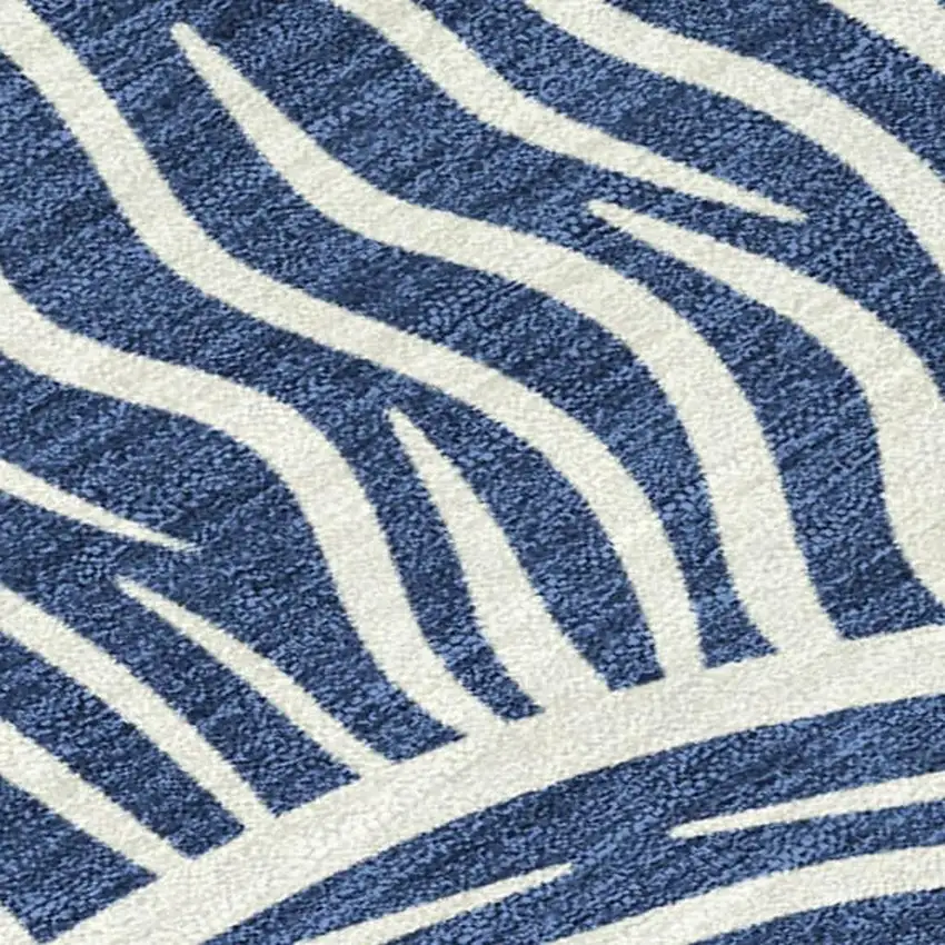 Navy Blue And Beige Ikat Washable Indoor Outdoor Area Rug Photo 1