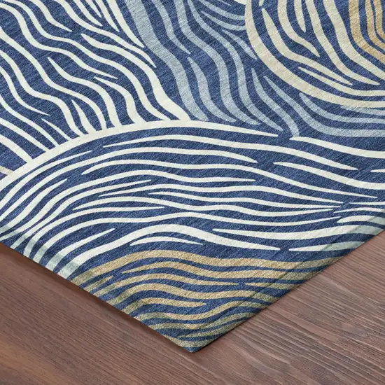 Navy Blue And Beige Ikat Washable Indoor Outdoor Area Rug Photo 3