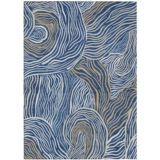 Navy Blue And Beige Ikat Washable Indoor Outdoor Area Rug Photo 4