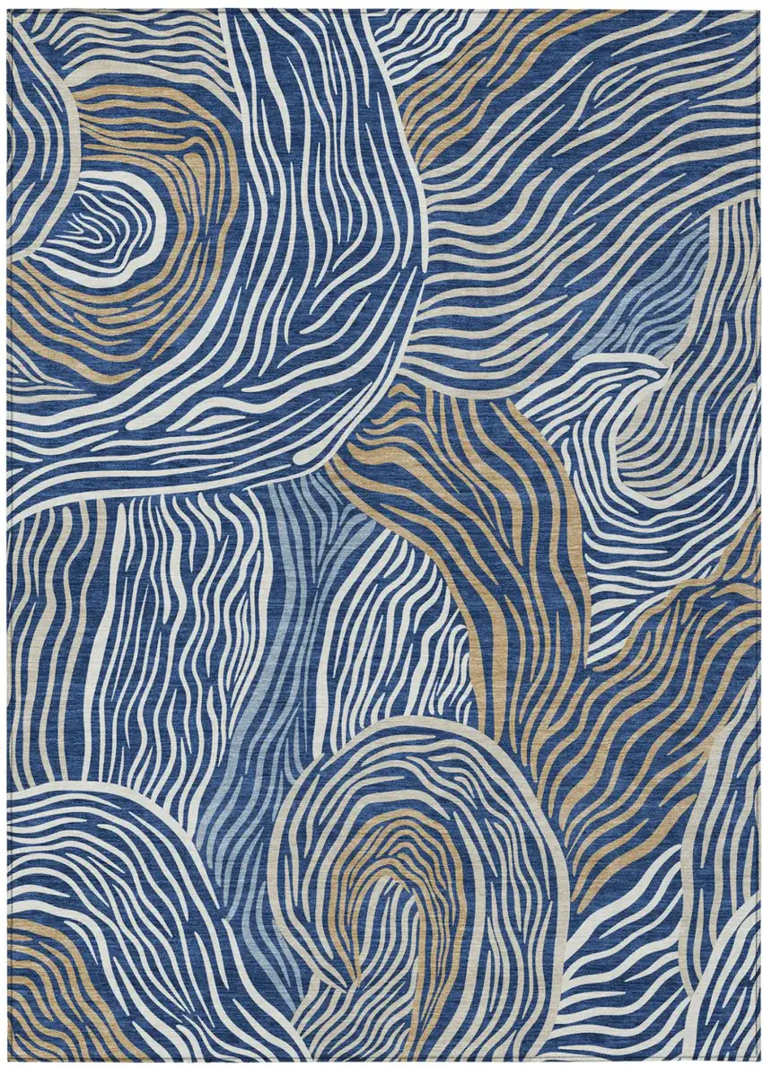 Navy Blue And Beige Ikat Washable Indoor Outdoor Area Rug Photo 4