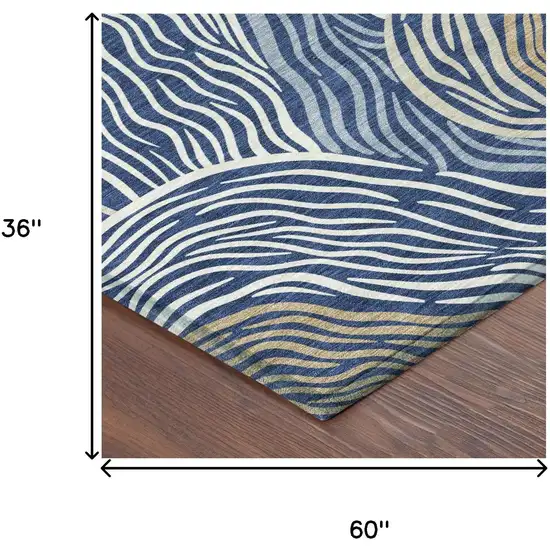 Navy Blue And Beige Ikat Washable Indoor Outdoor Area Rug Photo 6