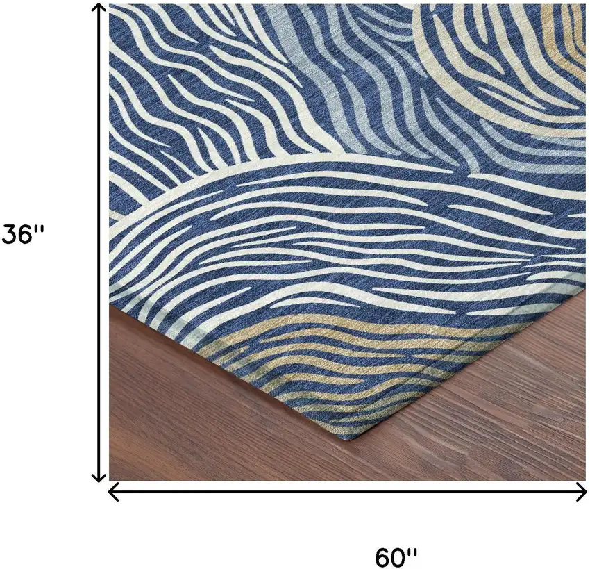 Navy Blue And Beige Ikat Washable Indoor Outdoor Area Rug Photo 6