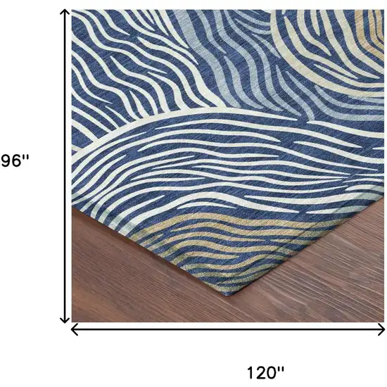 Navy Blue And Beige Ikat Washable Indoor Outdoor Area Rug Photo 6
