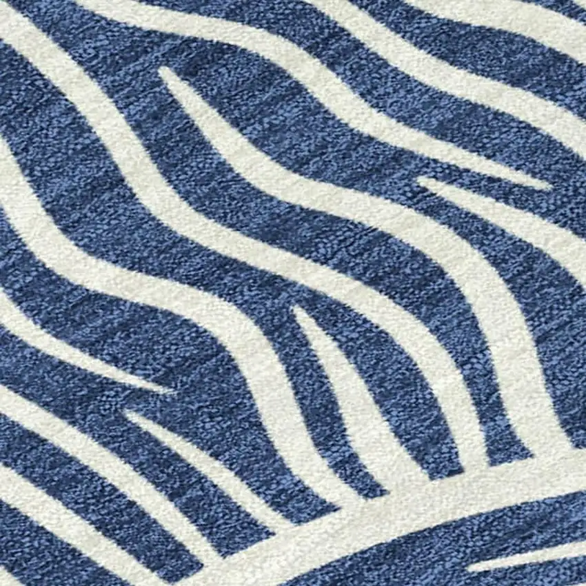 Navy Blue And Beige Ikat Washable Indoor Outdoor Area Rug Photo 1