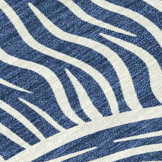 Navy Blue And Beige Ikat Washable Indoor Outdoor Area Rug Photo 1