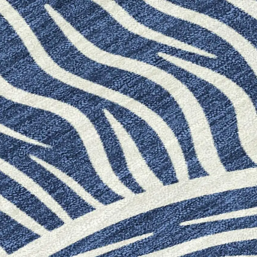 Navy Blue And Beige Ikat Washable Indoor Outdoor Area Rug Photo 1