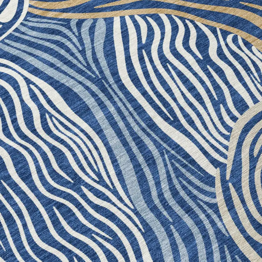 Navy Blue And Beige Ikat Washable Indoor Outdoor Area Rug Photo 5