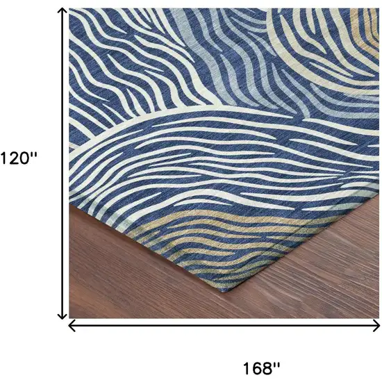 Navy Blue And Beige Ikat Washable Indoor Outdoor Area Rug Photo 6