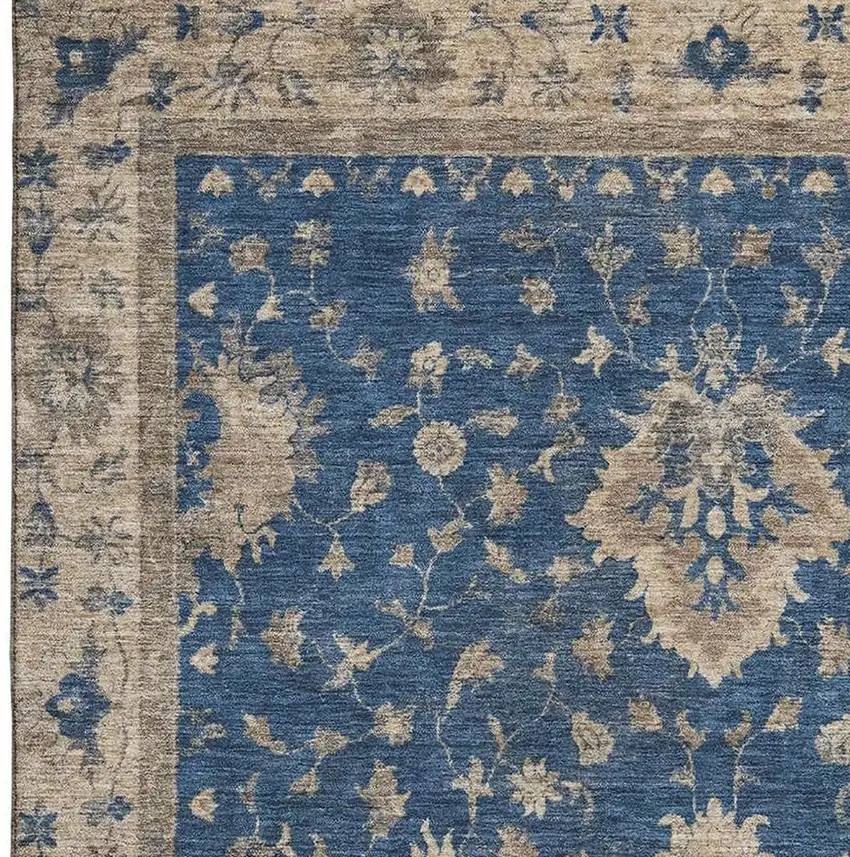 Navy Blue And Beige Oriental Washable Area Rug With UV Protection Photo 3