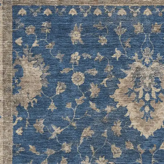 Navy Blue And Beige Oriental Washable Area Rug With UV Protection Photo 2