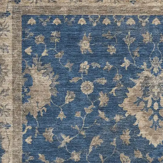 Navy Blue And Beige Oriental Washable Area Rug With UV Protection Photo 2