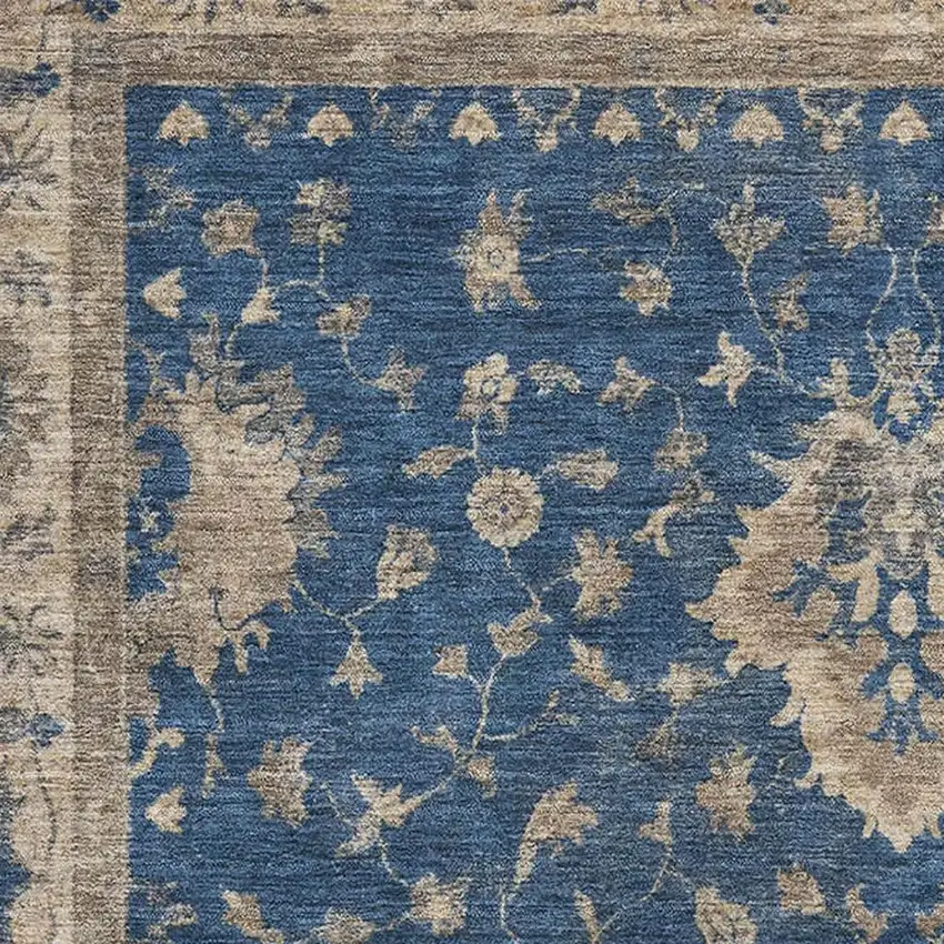 Navy Blue And Beige Oriental Washable Area Rug With UV Protection Photo 2