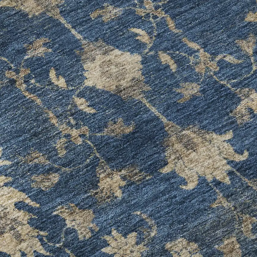Navy Blue And Beige Oriental Washable Area Rug With UV Protection Photo 9