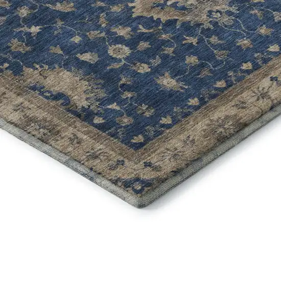 Navy Blue And Beige Oriental Washable Area Rug With UV Protection Photo 7