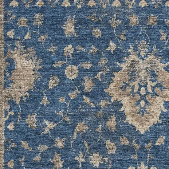 Navy Blue And Beige Oriental Washable Area Rug With UV Protection Photo 2
