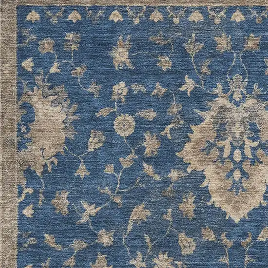 Navy Blue And Beige Oriental Washable Area Rug With UV Protection Photo 2