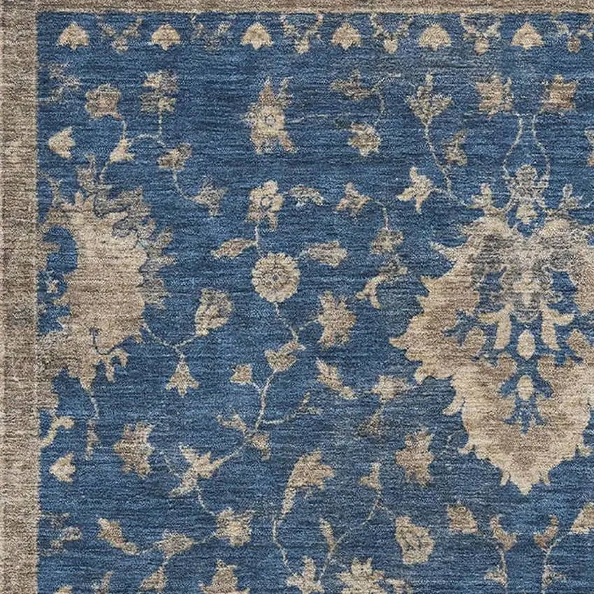 Navy Blue And Beige Oriental Washable Area Rug With UV Protection Photo 2