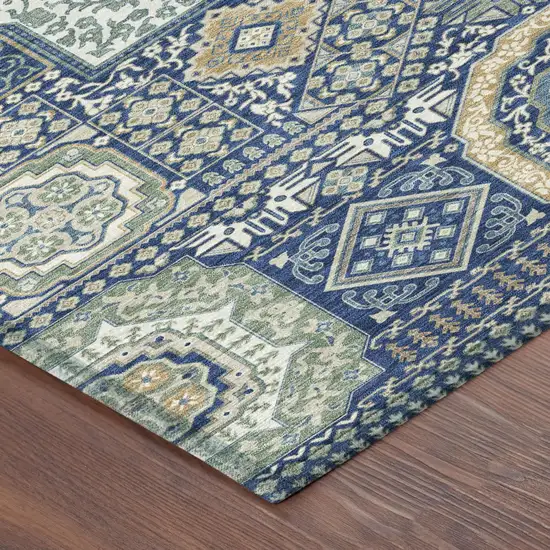 Navy Blue And Beige Oriental Washable Indoor Outdoor Area Rug Photo 5