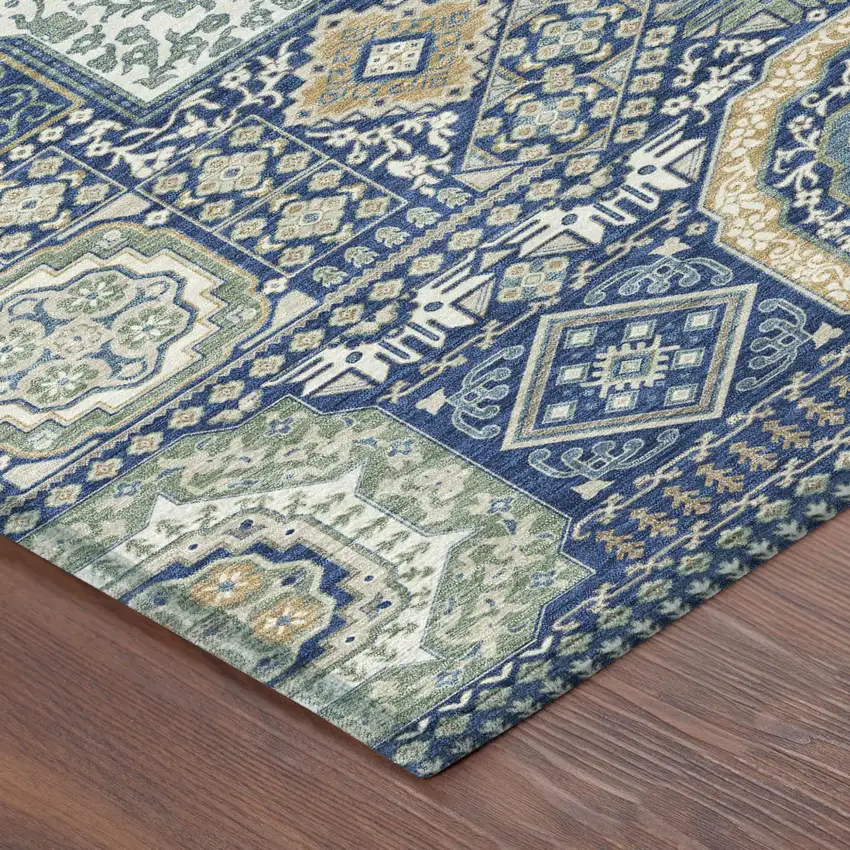 Navy Blue And Beige Oriental Washable Indoor Outdoor Area Rug Photo 5