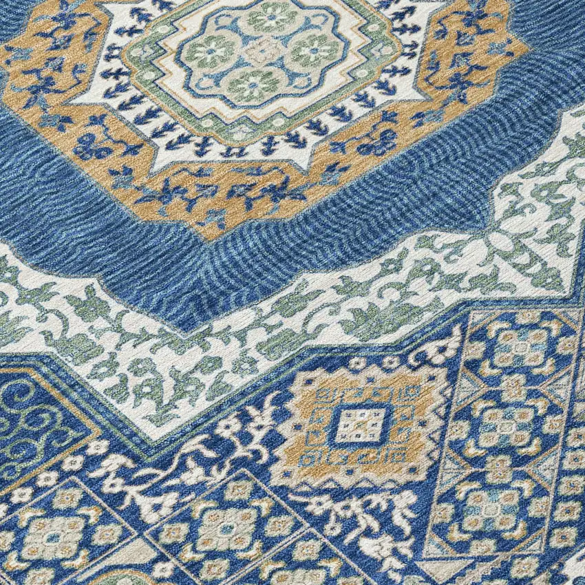 Navy Blue And Beige Oriental Washable Indoor Outdoor Area Rug Photo 6