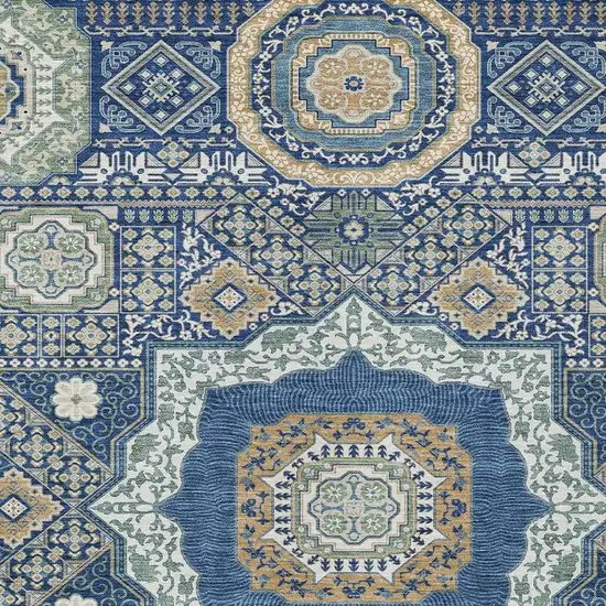 Navy Blue And Beige Oriental Washable Indoor Outdoor Area Rug Photo 3