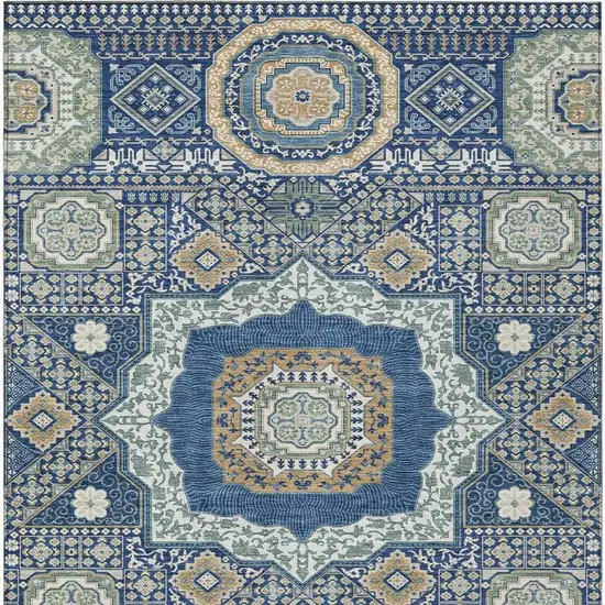 Navy Blue And Beige Oriental Washable Indoor Outdoor Area Rug Photo 4