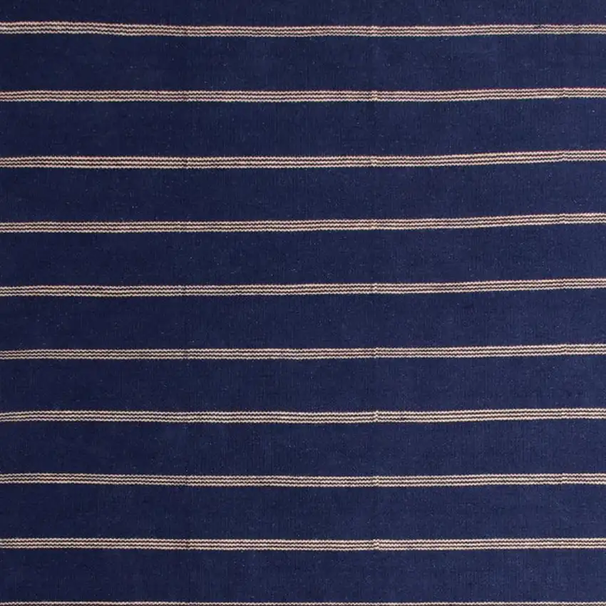 Navy Blue And Beige Striped Hand Woven Square Rug Photo 4